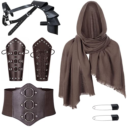 Medieval Knight PU Leather Corset Belt Shawl Men Renaissance Half Shoulder Cape Scarf Buckle Bracers Retro Accessories(Type1)