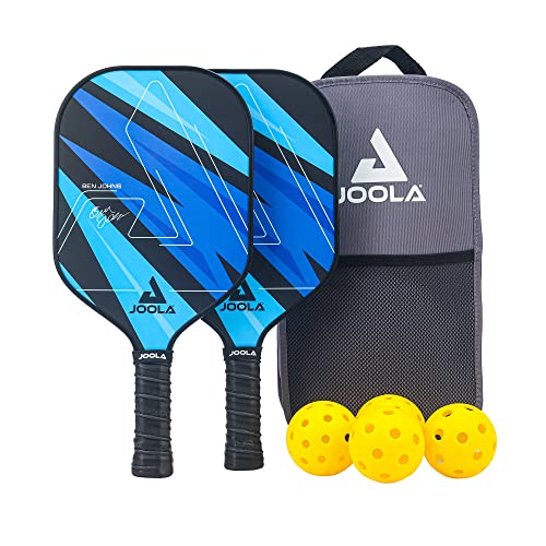 JOOLA Ben Johns Pickleball Set with 2 Fiberglass Paddles - Includes 2 Indoor & 2 Outdoor Pickleball Balls & Bag - Lightweight Racket Set for All Levels - Honeycomb Polymer Core,Blue