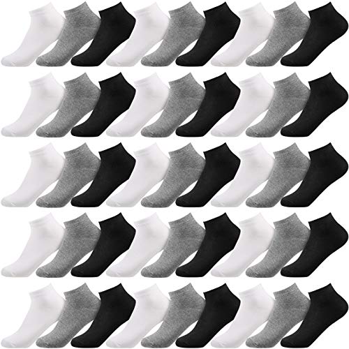 60 Pairs Thin Low Cut Ankle Socks Bulk for Men Women Adult Comfortable Bulk Socks for Homeless Unisex Casual Sports Tab Socks No Show Breathable Cotton Short Sock multipack (Black White Gray)
