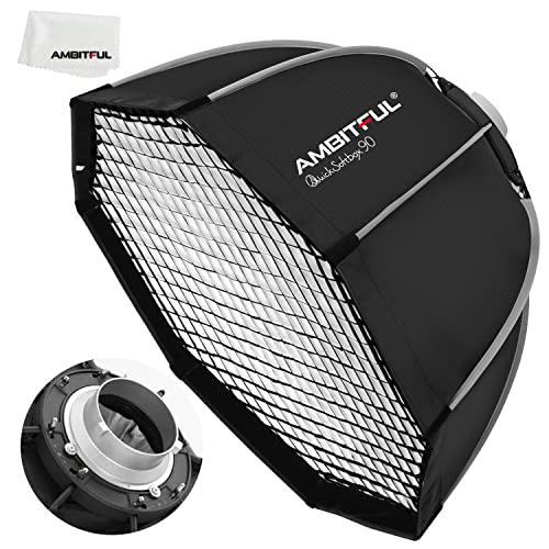 AMBITFUL Bowens Mount Softbox Quick Installation Softbox + Honeycomb Grid for Studio Strobe Outdoor Photography (35.4'' / 90cm Octagon)