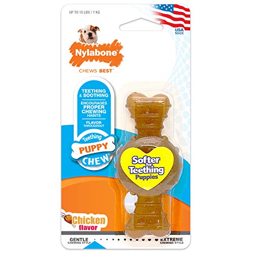 Nylabone Puppy Ring Bone Chew Toy - Puppy Chew Toys for Teething - Puppy Supplies - Chicken Flavor, Small/Petite (1 Count)