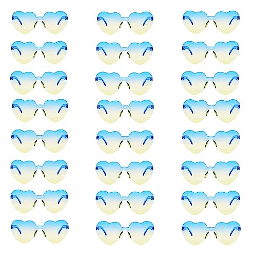 NUDALA 24 Pack Heart Rimless Sunglasses Love Candy Bachelorette Party Glasses Funky Transparent Sunglasses Party Favor (24 Blue Yellow)