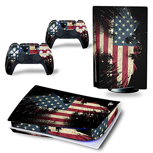 SKINOWN Skin Sticker Decal for PS5 CD Version Disk Edition Console and Controllers USA Flag