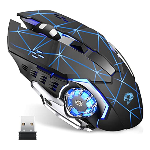 Uciefy T85 Rechargeable Wireless Mouse, 2.4G Ergonomic Silent Gaming Mice Portable Optical with USB Receiver, 3 Adjustable DPI, 6 Buttons LED Lights for Laptop/PC/Chromebook (Starry Black)
