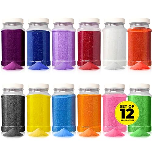 PODZLY 16.5 Pound Colored Play Sand - Assorted Colorful Craft Art Available in 12 Colors! Perfect for Sand Art, Crafts, Kids' Projects, Rangoli Colors, and DIY Kits for Kids. Explore Your Creativity!