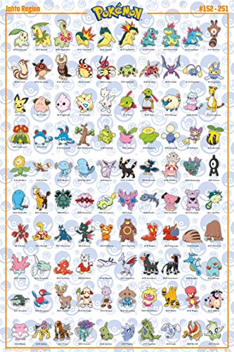 Pokemon - TV Show/Gaming Poster (100 Johto Region Pokemon) (Size: 24' x 36')
