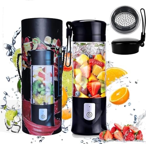 Portable Blender, Type-C Rechargeable Travel Juicer Cup Electric Mini Personal Size Blenders for Smoothies and Shakes Fruit Juice Mixer with 6 Updated Blades for Travel Sports Kitchen13.5Oz(Black)