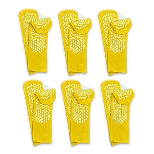 GBM Secure Step Double-Sided Tread Non Slip Safety Socks, 6 Pair (3X-Large, Yellow)