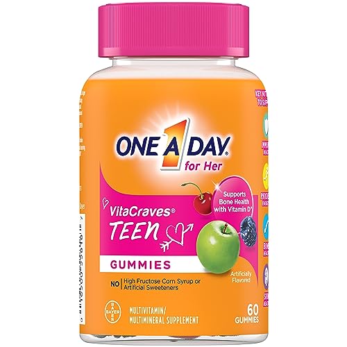 One A Day Teen for Her Multivitamin Gummies, Gummy Multivitamins with Vitamin A, C, D, E and Zinc for Immune Health Support, Physical Energy & more, 60 Count