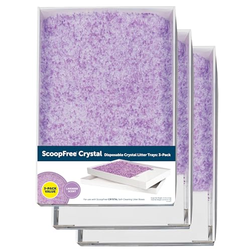 PetSafe ScoopFree Crystal Cat Litter Tray Refills – Lavender Scent, 3-Pack – Disposable Tray – Includes Leak Protection & Low Tracking Litter – Absorbs Odors on Contact