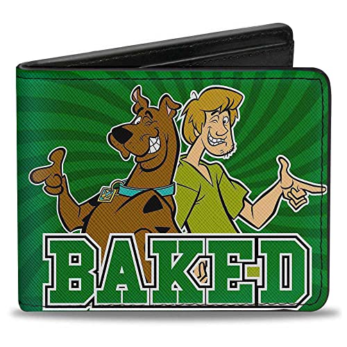 Buckle-Down Men's PU Bifold Wallet-Scooby & Shaggy Baked/Rays Swirl Greens, Multicolor, 4.0' x 3.5'