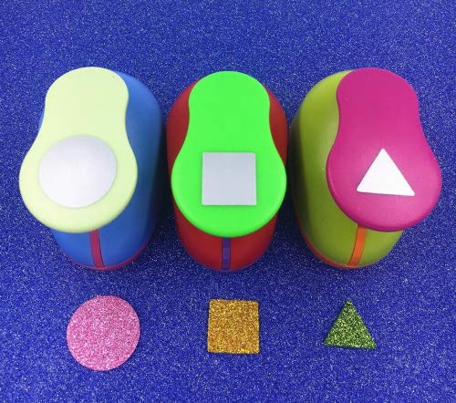 TECH-P 3 Pack 1'Circle Square Triangle Punch Tool Hand Press Paper Craft Punch,Card Scrapbooking Engraving Kid Cut DIY Handmade Hole Puncher-Assorted Color