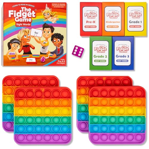 The Fidget Game Learn to Read in Weeks Master 220 High-Frequency Dolch Sight Words Curriculum-Appropriate Reading Game for Pre-K to Grade 3 - Popping Mats & Dice