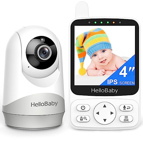 HelloBaby Monitor with 29Hour Battery Life and 4' IPS Screen, No WiFi, Video Baby Monitor with Camera and Audio 1000ft Long Rang Auto Night Vision 2 Way Audio Temperature VOX Mode for Baby Pet Eldly