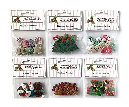 Buttons Galore 60+ Assorted Christmas Buttons for Sewing & Crafts - Set of 6 Button Packs - Gingerbread, Presents, Chirstmas Trees & More