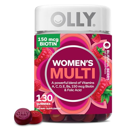 OLLY Women's Multivitamin Gummy, Overall Health and Immune Support, Vitamins A, D, C, E, Biotin, Folic Acid, Adult Chewable Vitamin, Berry, 65 Day Supply - 130 Count