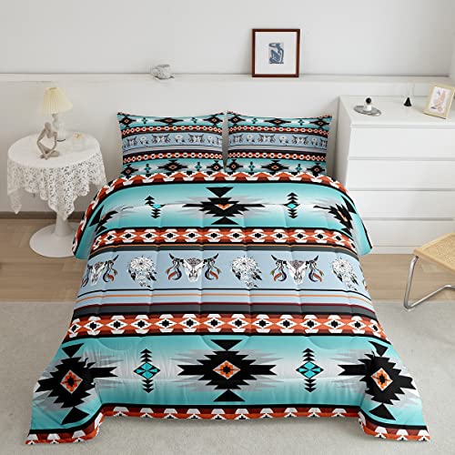 Erosebridal Western Decor, Boho Quilt Highland Cow Dream Catcher Comforter Set Southwestern Bedding Sets Full,Ethnic Tribal Arrow Aztec Duvet Insert Retro Vintage Exotic Bull Cattle Bohemian Decor