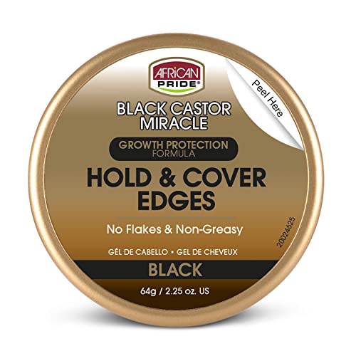 African Pride Black Castor Miracle Hold & Cover Edges - Slicks and Controls Edges, Covers Grays, Fills Thinning Areas, Contains Black Castor Oil & Coconut Oil, 2.25 oz