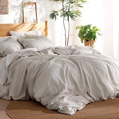 Bedsure Linen Duvet Cover Queen Linen Cotton Blend Duvet Cover Set - 3 Pieces Comforter Cover Set (90 x 90 inchs,No Comforter Included)