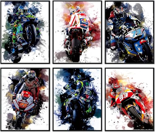 Motorcycle and Racer Poster,Graffiti Motorcycle Wall Art Prints,Motorcycle Room Decor Art Posters Boys' Bedroom Decoration Sports Posters,Office Decoration Gift,Set of 6 (8x10 inches, Unframed)