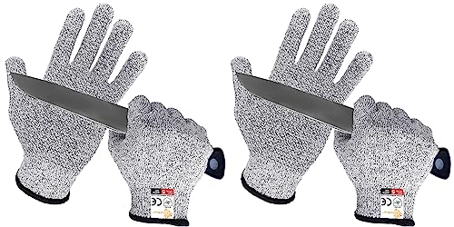 Evridwear 2 Colors 2 Pairs Combo Level 5 Cut Resistant Gloves with Strong Silicone Grip Dots Kitchen Meat cutting Fish Fillet Shucking and Mandolin Slicing Free E-book (M, Gray+Gray)