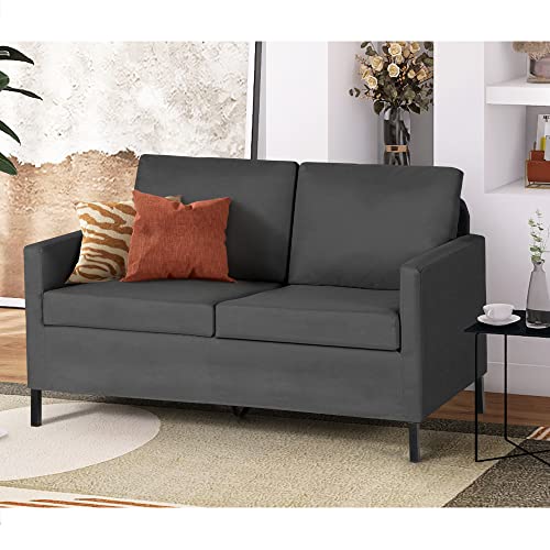 TYBOATLE Linen Fabric Modern Small Loveseat Sofa Couch for Living Room, 51' W Upholstered 2-Seater Love Seats w/Iron Legs for Small Space, Apartment, Bedroom, Dorm, Office (Dark Grey)