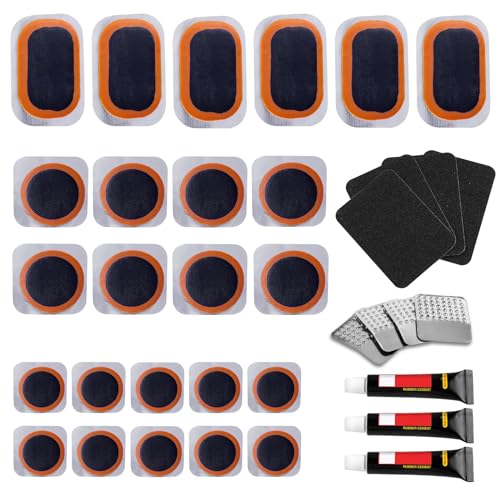 KOAREL Bike Tire Repair Kits - Bycicle Inner Tube Puncture Patch Kit with 24PCS Vulcanizing Patches,Sandpaper,Metal Rasp,Portable Storage Box for Cycling, Motorcycle, BMX, ATVs, Inflatable Rubber A5