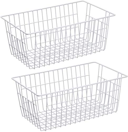 WEGAP Wire Storage Basket Freezer Organizer Bin with Handles, Metal Wire Baskets Storage for Organizing Fridge, Closets, Pantry, Kitchen, Garage, Bathroom & More,Pack of 2