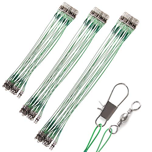 AIRKOUL 60pcs Fishing Leaders Wire Stainless Steel Fishing Leader Line with Swivels Snap, Connect Tackle Lures Fishing Rig or Hooks, 3 Size