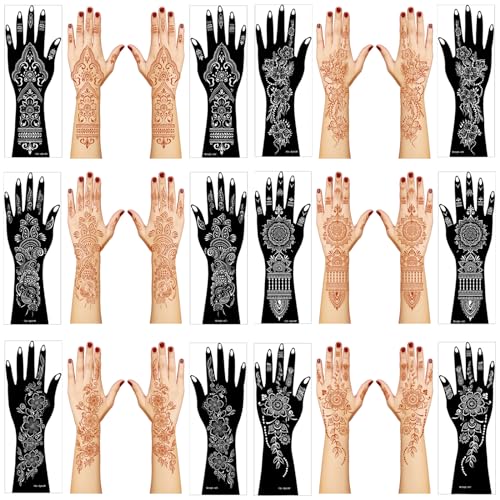 Henna Tattoo Stencil Kit,12 Sheets Stickers for Henna Tattoo Hand Forearm Glitter Airbrush DIY Tattooing Template, Large Indian Temporary Tattoo Stickers