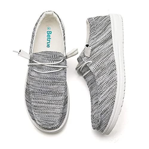 Betrue Lightweight Boat Shoes for Women, Womens Casual Loafers, Womens Slip On Deck Shoes, Breathable Canvas Sneakers for Women（BE2018-grey-38）