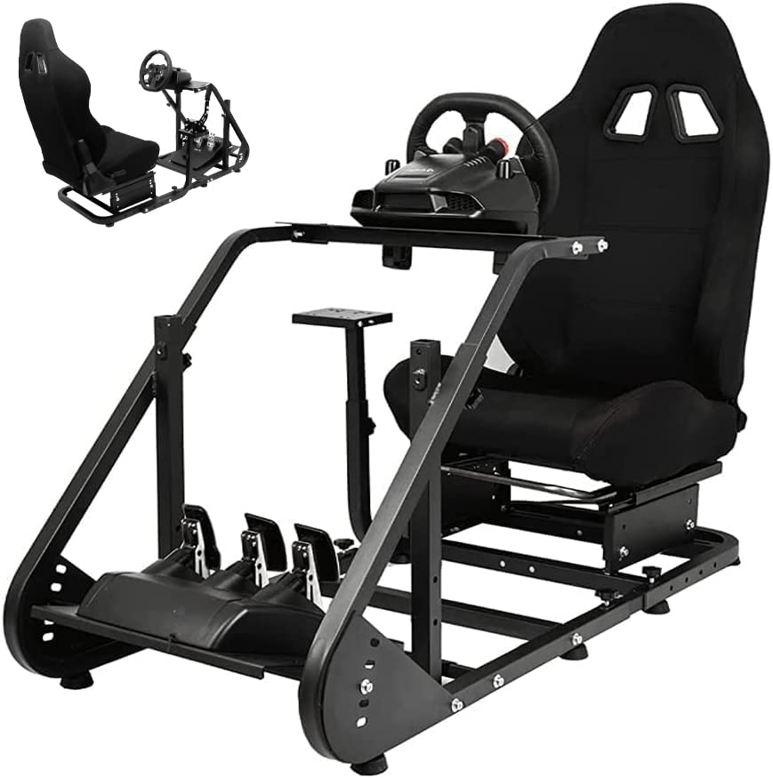 Dardoo Racing Simulator Cockpit with Black Gaming Chair Mountable Monitor Stand Fits for Logitech G29 G920 G923, Thrustmaster, Fanatec Xbox Steering Wheel Stand Not Include Wheel, Pedal and Shifter