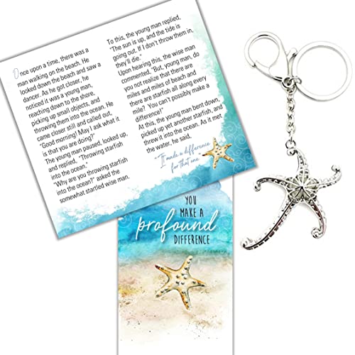 Smiling Wisdom - Starfish Story Make a Difference Keepsake Appreciation Beach Card and Glow in the Dark Keychain Gift Set - Man Woman (Beach - Glow Keychain)