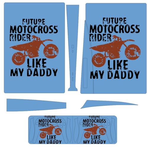 Future Motocross Rider Like My Daddy Slim Compatible with P-S-5 Skin Sticker Full Protective Cover for Disc Edition Console Controller