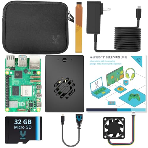 Vilros Raspberry Pi 5 (8GB) Basic Starter Kit with Aluminum Passive+Active Cooling Case-Includes Pi 5 Board, Case, Power Supply, 32GB Preloaded SD Card, HDMI Adapter & More