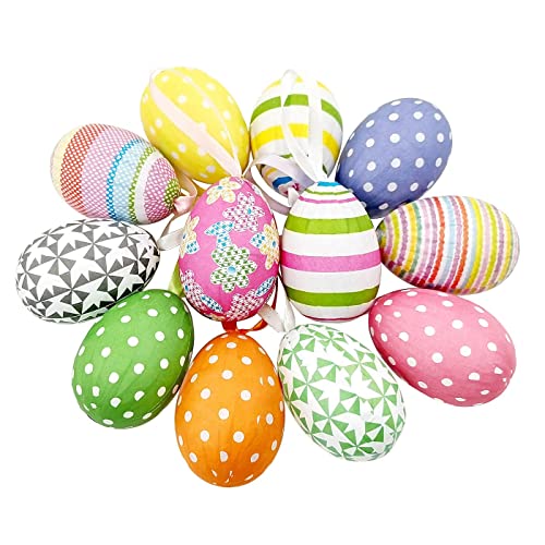 12pcs New Colorful Paper Mache Foam Egg Hanging Ornaments Easter Tree Christmas Decoration