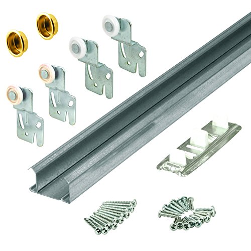 Slide-Co 161791 By-Pass Closet Track Kit, 48 In., 2-Door Hardware, Brass-Plated Pulls (1 Kit), Metallic