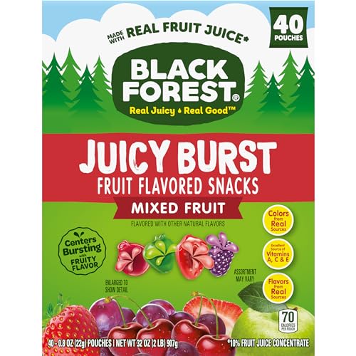 Black Forest Juicy Burst Fruit Snacks, Mixed Fruit Flavors, 0.8 Ounce Pouches (40 Count)