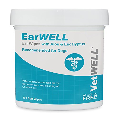 Dog Ear Wipes - Otic Cleaning Wipes for Infections and Controlling Ear Infections and Ear Odor in Pets - EarWELL by VetWELL - 100 Count