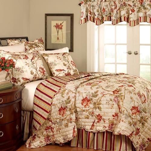 Waverly Charleston Chirp Modern Farmhouse Floral 3-Piece Reversible Quilt Bedspread Set, Twin/Twin XL, Papaya