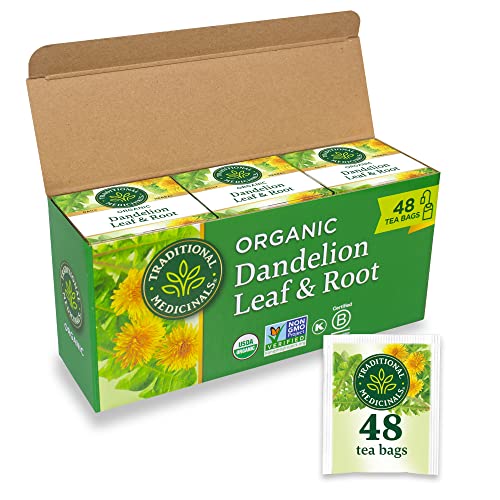 Traditional Medicinals Tea, Organic Dandelion Leaf & Root, Supports Kidney Function & Healthy Digestion, 48 Tea Bags (3 Pack)