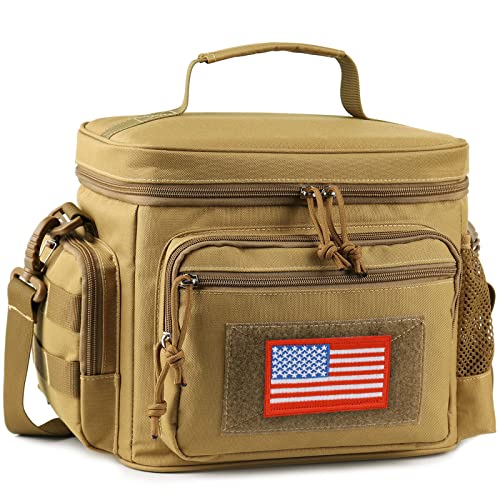 ATRIPACK Lunch Box for Men, Tactical Lunch Bag MOLLE Webbing Leakproof Insulated Large Lunch Cooler Women Adult Meal with Adjustable Shoulder Strap Durable Lunch Pail (Brown)