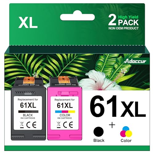 Adoccur Remanufactured Ink Cartridge Replacement for HP Ink 61 61XL Ink Works with HP Envy 4500 5530 5534 4502 Deskjet 1000 1010 2540 3000 3510 Officejet 4630 4635 Printer (1 Black, 1 Tri-Color)