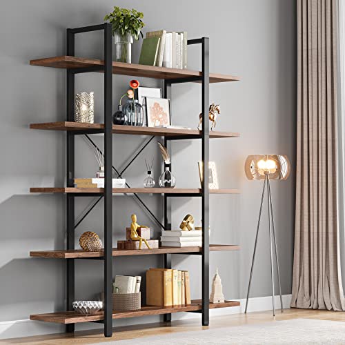 Tribesigns 5-Tier Bookshelf, Vintage Industrial Style Bookcase 72 H x 12 W x 47L Inches, Retro Brown