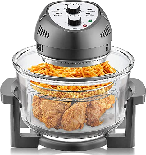 Big Boss 16Qt Glass Air Fryer Oven – Extra Large Air Fryer Halogen Oven with 50+ Air Fryers Recipe Book for Quick + Easy Meals for Entire Family, AirFryer Oven Makes Healthier Crispy Foods – Gray
