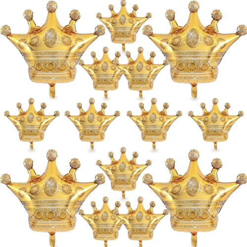 14PCS Crown Balloons Gold Foil Crown Balloon for Birthday Wedding Party Baby Shower Decorations 4 Giant and 10 Mini Size