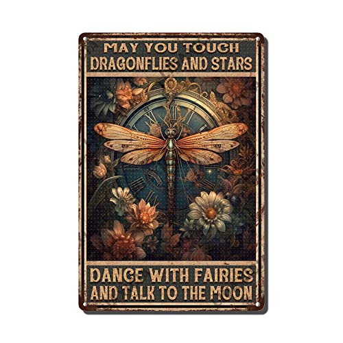 Vintage Metal Tin Signs Retro May You Touch Dragonflies And Stars Dance With Fairies And Talk To The Moon Metal Sign Garage Man Cave Bar Kitchen Nostalgic Retro Sign Decor 8x12 inch-Tin sign