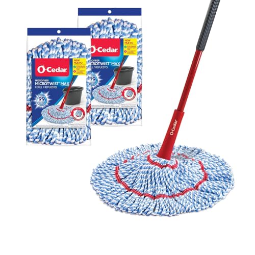 O-Cedar MicroTwist MAX Microfiber Twist Mop with 2 Extra Refills | Features Hands-Free Wringing | Extra Large 18-Inch Mop Head | Safe on All Floor Types,Red