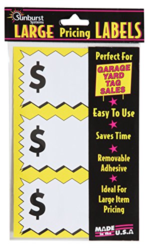 Sunburst Systems 7071 Large Item Pricing Stickers, 75 Count, with Space to Write Pricing, 4' x 2.25', Yellow and White