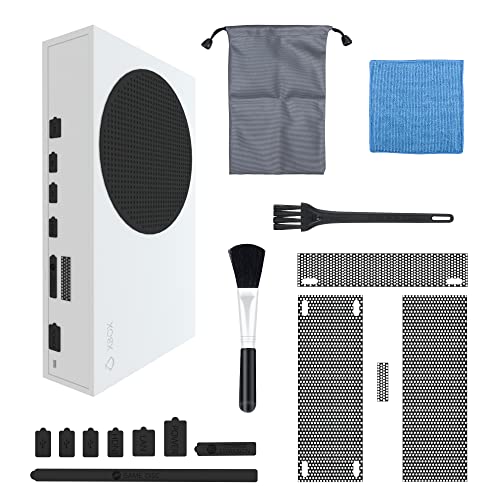 RHOTALL Dust Filter Cover Set for Xbox Series S, Silicone Dust Plugs for Host Ports, Dust Proof Accessories for Xbox S with Filter Cover, Dust Plug, 2 Brushes, Rag and Accessories Storage Bag